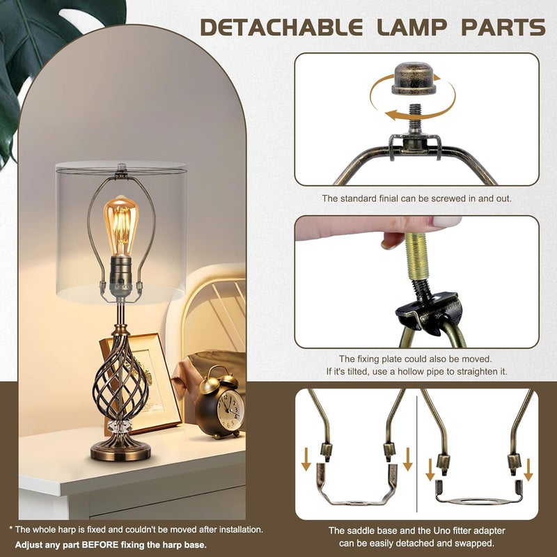 GooChan Lamp Shade Harp, Antique Brass Lamp Harp Frame Lampshade Bracket, Detachable Shade Holder for Floor or Table Light (Bronze, 7.5-Inch) - Image 5